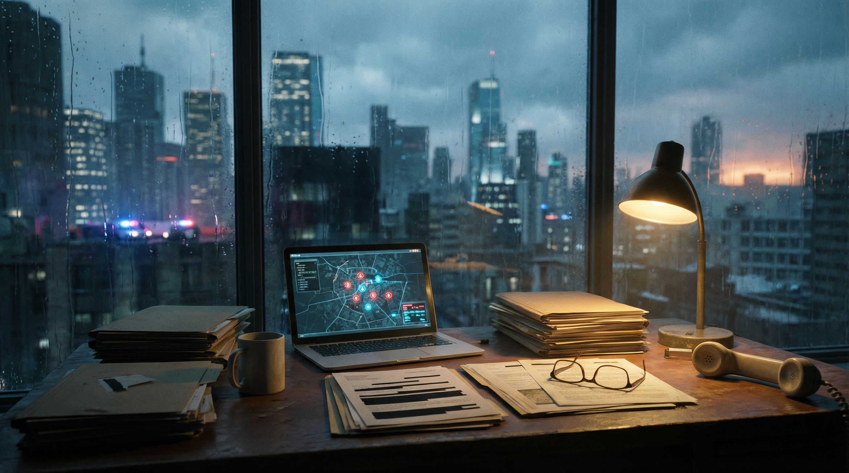Crisis coordinator's desk at night